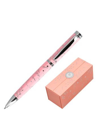 Boligrafo Belius Bella Aluminio Color Rosa Diseño Plateado Relieve Tinta Azul Caja De Diseño