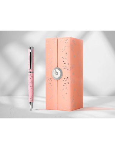 Boligrafo Belius Bella Aluminio Color Rosa Diseño Plateado Relieve Tinta Azul Caja De Diseño
