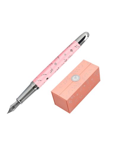Pluma Belius Bella Aluminio Color Rosa Diseño Plateado Relieve Tinta Azul Caja De Diseño