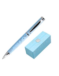Boligrafo Belius Bella Aluminio Color Azul Celeste Diseño Plateado Relieve Tinta Azul Caja De Diseño