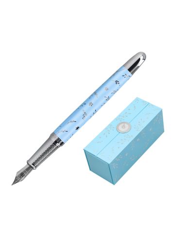 Pluma Belius Bella Aluminio Color Azul Celeste Diseño Plateado Relieve Tinta Azul Caja De Diseño