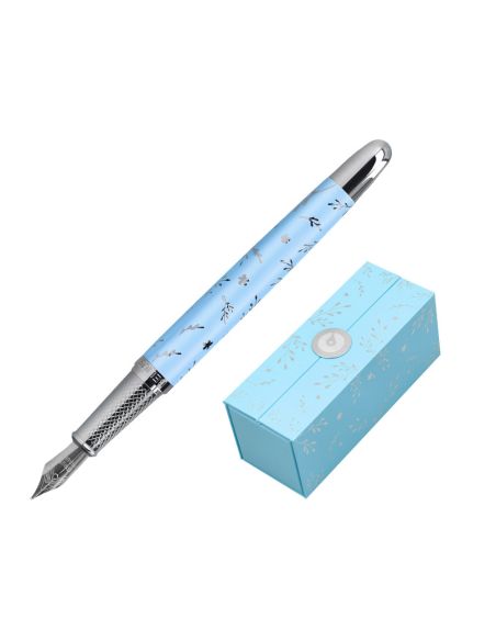 Pluma Belius Bella Aluminio Color Azul Celeste Diseño Plateado Relieve Tinta Azul Caja De Diseño