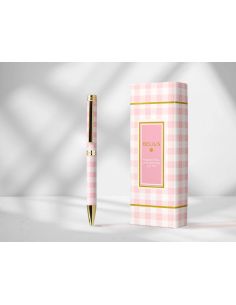 Boligrafo Belius Picnic Aluminio Color Rosa Dorado Tinta Color Azul Caja De Diseño 2