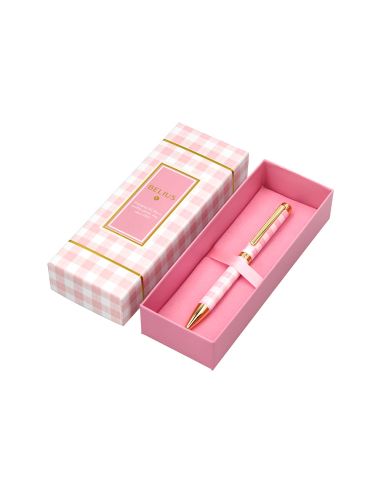 Boligrafo Belius Picnic Aluminio Color Rosa Dorado Tinta Color Azul Caja De Diseño