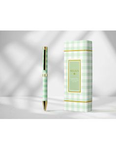 Boligrafo Belius Picnic Aluminio Color Verde Dorado Tinta Color Azul Caja De Diseño 2