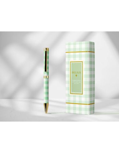Boligrafo Belius Picnic Aluminio Color Verde Dorado Tinta Color Azul Caja De Diseño