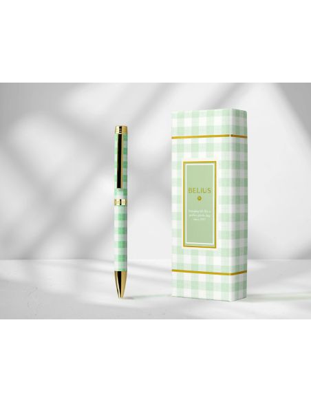 Boligrafo Belius Picnic Aluminio Color Verde Dorado Tinta Color Azul Caja De Diseño