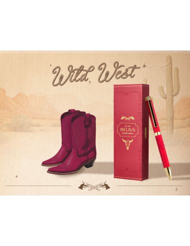 Boligrafo Belius Wild West Aluminio Color Granate Dorado Tinta Color Azul Caja De Diseño