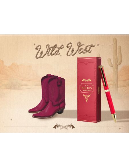 Boligrafo Belius Wild West Aluminio Color Granate Dorado Tinta Color Azul Caja De Diseño
