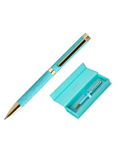 Boligrafo Belius Wild West Aluminio Color Turquesa Doradotinta Color Azul Caja De Diseño