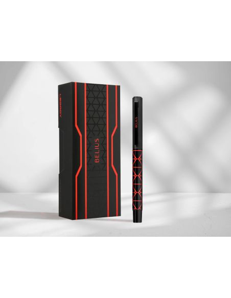 Boligrafo Belius Legacy Aluminio Diseño Triangulo Rojo Cuerpo Negro Tinta Color Azul Caja De Diseño