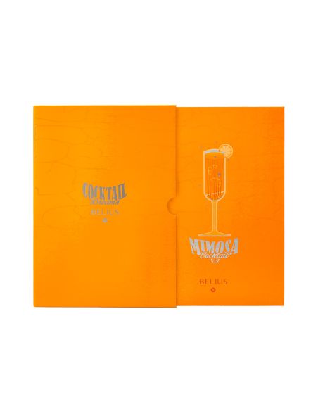 Boligrafo Y Wallet Belius Cocktails Mimosa Aluminio Naranja Plateado Relieve Tintacolor Azul Caja De Diseño