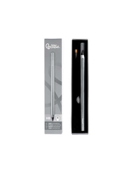Lapiz De Grafito Infinito Liderpapel Aluminio Hexagonal Plateado Ultra Resistente 1 Punta De Recambio