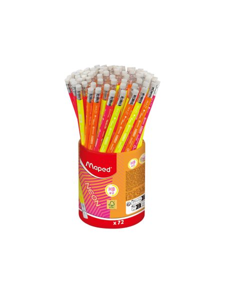 Lapiz De Grafito Maped Neon Con Goma Hb Bote De 72 Unidades Colores Surtidos