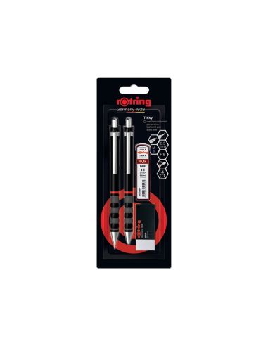 Set Portaminas Rotring Tikky 0,5 Mm Color Negro + Boligrafo Punta M + Goma De Borrar B20 + 12 Minas Hb