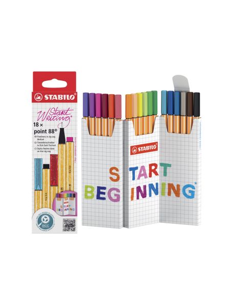 Rotulador Stabilo Punta De Fibra Point 88 Zi-Zag Estuche De 18 Unidades Colores Surtidos