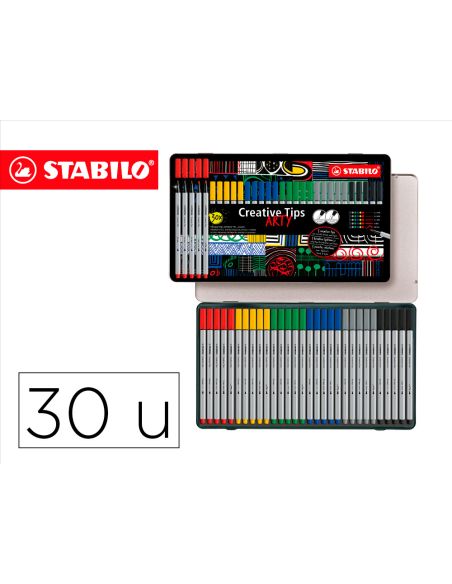 Rotulador Stabilo Creative Punta Calibrada Tips Arty Lineclassic 5 Puntas Por Color Estuche Metalico De 30