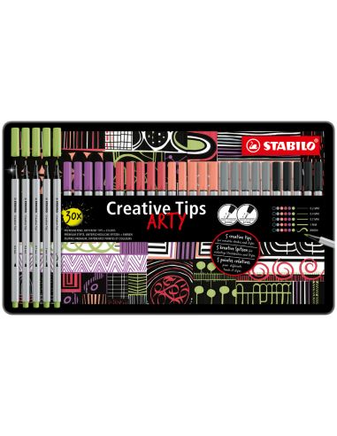 Rotulador Stabilo Creative Tips Arty Line Pastel 5 Puntas Diferentes Por Color Estuche Metalico De 30