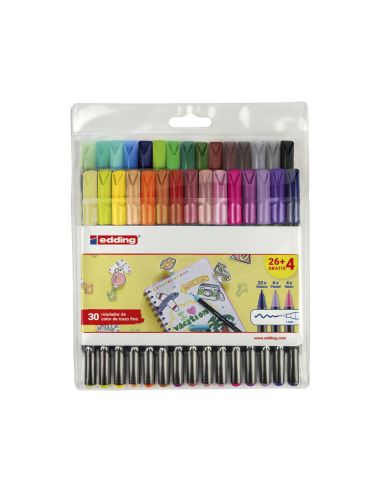 Rotulador Edding Punta Fibra 1200 Pack De 26 Unidades + 4 Unidades Gratis Colores Clasicos/Neon/Pastel