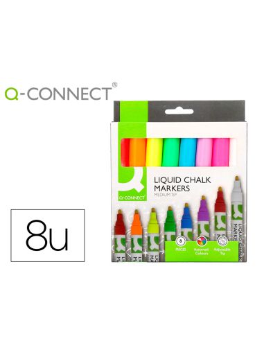 Rotulador Q-Connect Tiza Liquida Punta Redonda Trazo 3 Mm Caja De 8 Unidades Colores Surtidos