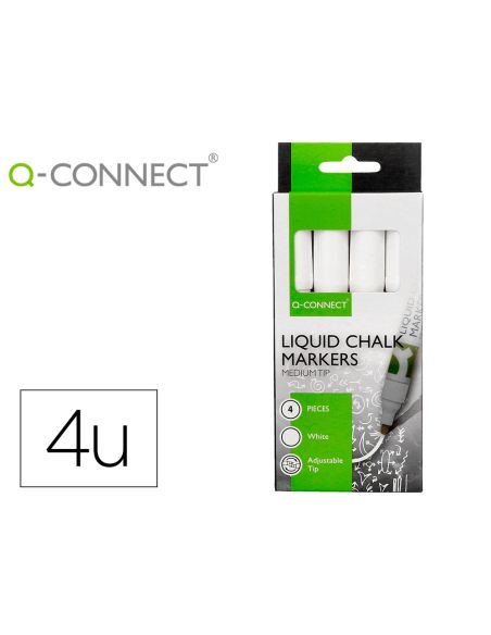 Rotulador Q-Connect Tiza Liquida Punta Redonda Trazo 3 Mm Caja De 4 Unidades Color Blanco