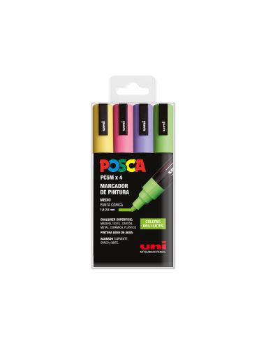 Rotulador Uni Posca Pc-5M/4C Estuche De 4 Unidades Colores Brillantes Surtidos