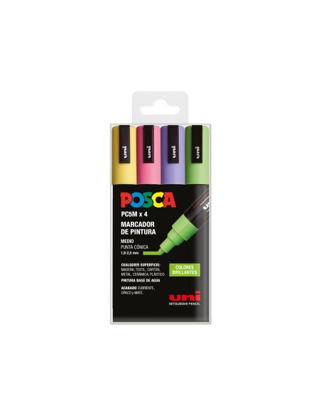 Rotulador Uni Posca Pc-5M/4C Estuche De 4 Unidades Colores Brillantes Surtidos