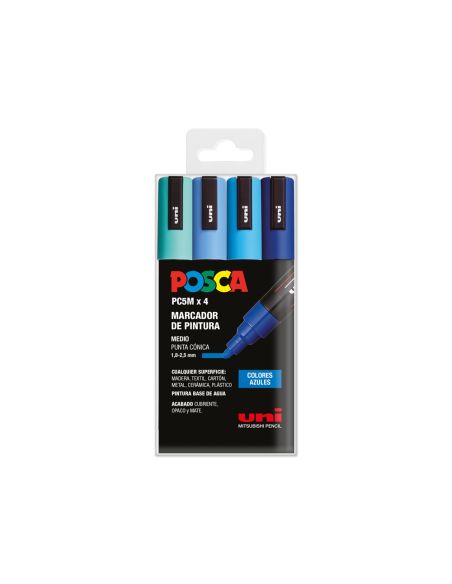 Rotulador Uni Posca Pc-5M/4C Estuche De 4 Unidades Colores Azules Surtidos