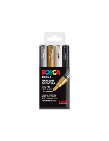 Rotulador Uni Posca Pc-1M/4C Marcador De Pintura Punta Extrafina 1 Mm Estuche Gswb De 4 Unidades Surtidas