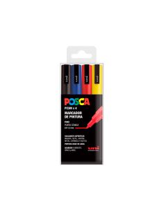 Rotulador Uni Posca Pc-3M/4C Marcador De Pintura Punta Conica 0,9-1,3 Mm Estuche De 4 Unidades Colores Basicos