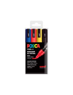 Rotulador Uni Posca Pc-5M/4C Marcador De Pintura Punta Conica 1,8-2,5 Mm Estuche De 4 Unidades Colores Basicos