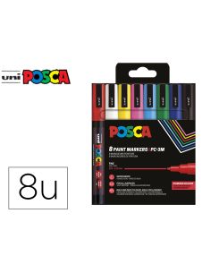 Rotulador Uni Posca Pc-3M/8C Marcador De Pintura Punta Conica 0,9-1,3 Mm Estuche De 8 Unidades Colores Basicos