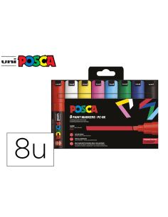 Rotulador Uni Posca Pc-8K/8C Marcador De Pintura Punta Biselada 8 Mm Estuche De 8 Unidades Colores Basicos