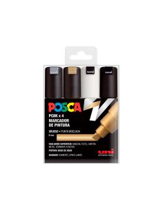 Rotulador Uni Posca Pc-8K/4C Marcador De Pintura Punta Biselada 8 Mm Blister De 4 Unidades Colores Surtidos