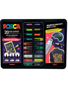 Rotulador Uni Posca Groovy Colours Marcador De Pintura Punta Conica Maletin Metalico De 20 Unidades Colores