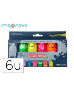Rotulador Imaginovo Fluorescente Safari Glow Neon Animales Y Clip Caja De 6 Unidades Surtidas
