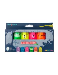 Rotulador Imaginovo Fluorescente Safari Glow Neon Animales Y Clip Caja De 6 Unidades Surtidas 2