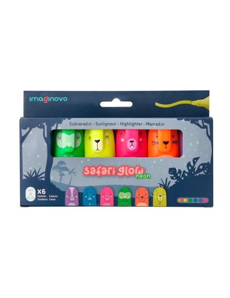 Rotulador Imaginovo Fluorescente Safari Glow Neon Animales Y Clip Caja De 6 Unidades Surtidas