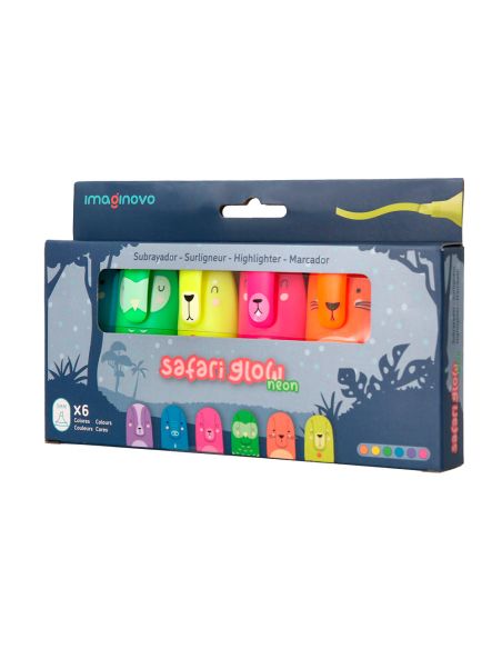 Rotulador Imaginovo Fluorescente Safari Glow Neon Animales Y Clip Caja De 6 Unidades Surtidas