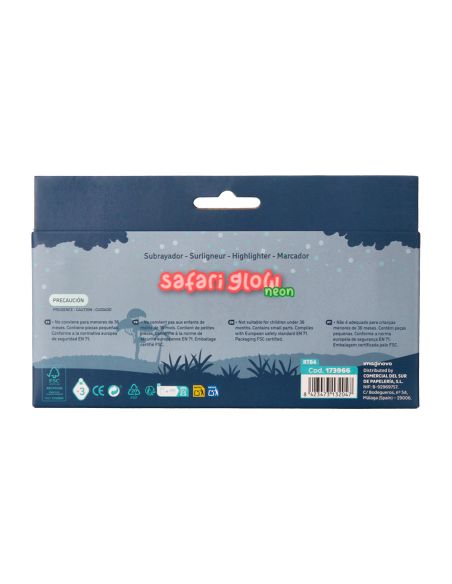 Rotulador Imaginovo Fluorescente Safari Glow Neon Animales Y Clip Caja De 6 Unidades Surtidas