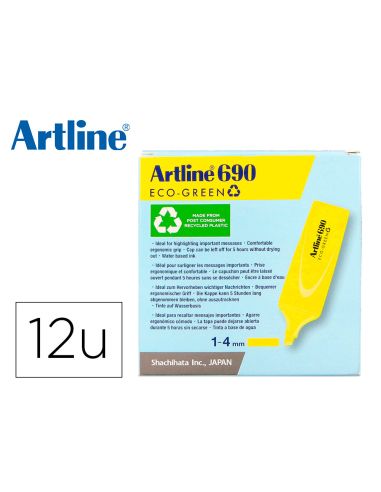 Rotulador Artline Fluorescente Ek-690 Eco Green Punta Biselada 1-4 Mm Amarillo