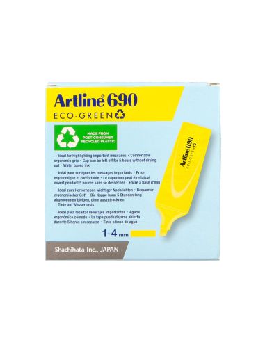 Rotulador Artline Fluorescente Ek-690 Eco Green Punta Biselada 1-4 Mm Amarillo