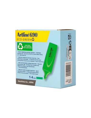Rotulador Artline Fluorescente Ek-690 Eco Green Punta Biselada 1-4 Mm Verde
