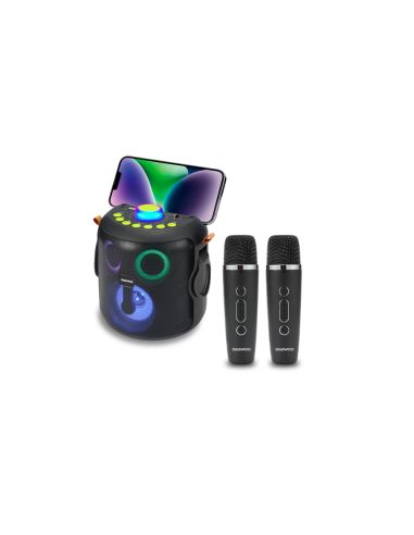 Altavoz Daewoo Karaoke 15W Bluetooth Luces Led Radio Fm 2 Microfonos Inalambricos Color Negro