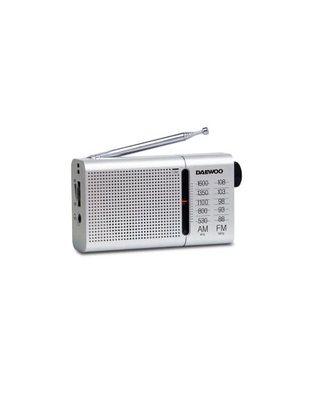 Radio Portatil Daewoo Am/Fm Antena Telescopica Auriculares Incluidos Jack 3.5 Mm Color Plata