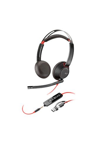 Auriculares Poly Con Cable Blackwire 5220 Usb-C Conexion 3,5 Mm Adaptador Usb-C/A