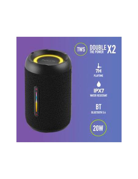 Altavoz Ngs Roller Furia 2 Tiny Portatil 20W Bluetooth Luces Rgb E Impermeabilidad Ipx7 Color Negro