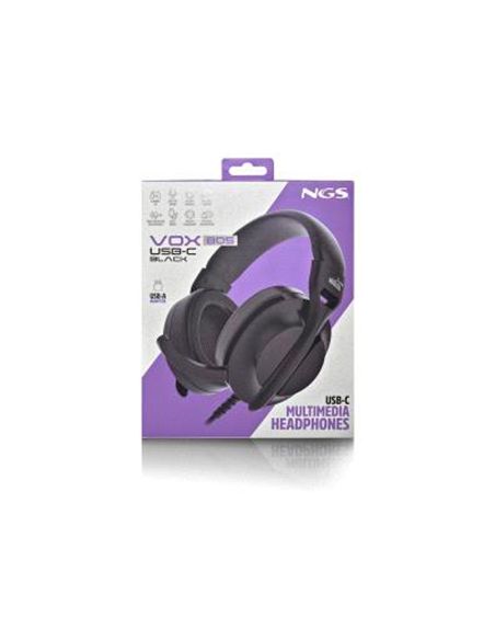 Auriculares Ngs Vox805 Con Cable Estereo Usb-C Con Control De Volumen Y Adaptador Usb Color Negro