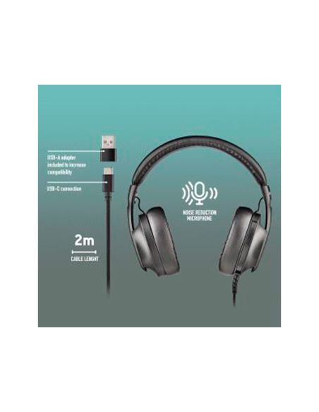Auriculares Ngs Vox805 Con Cable Estereo Usb-C Con Control De Volumen Y Adaptador Usb Color Negro