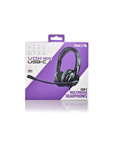 Auriculares Ngs Vox605 Con Cable Estereo Usb-C Con Control De Volumen Y Adaptador Usb Color Negro